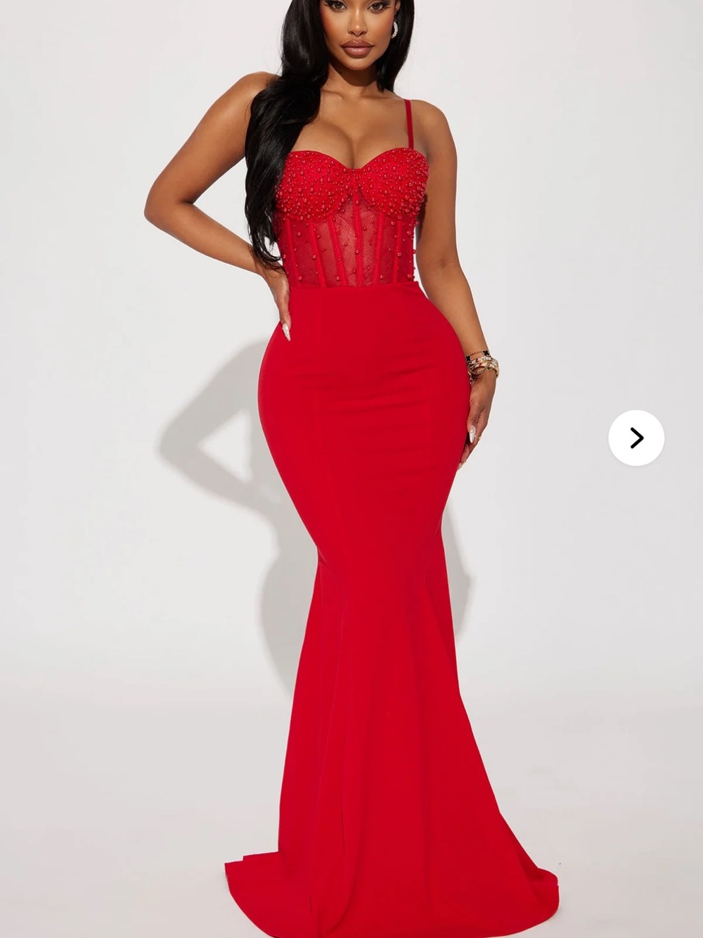 Fashion Nova Red Embellished Corset Mermaid Maxi Dress